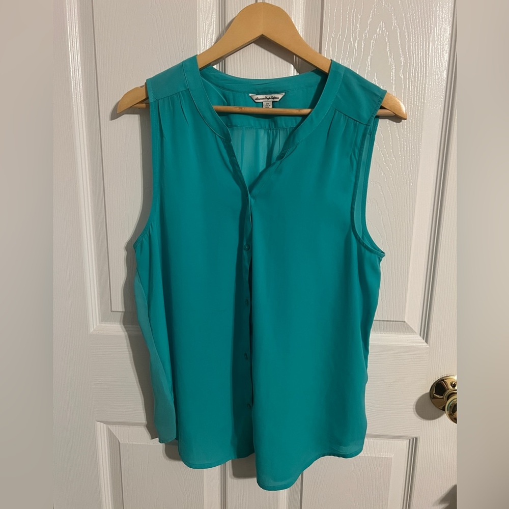 American Eagle | Sleeveless Sheer Button-Down Top | Size Large | Teal